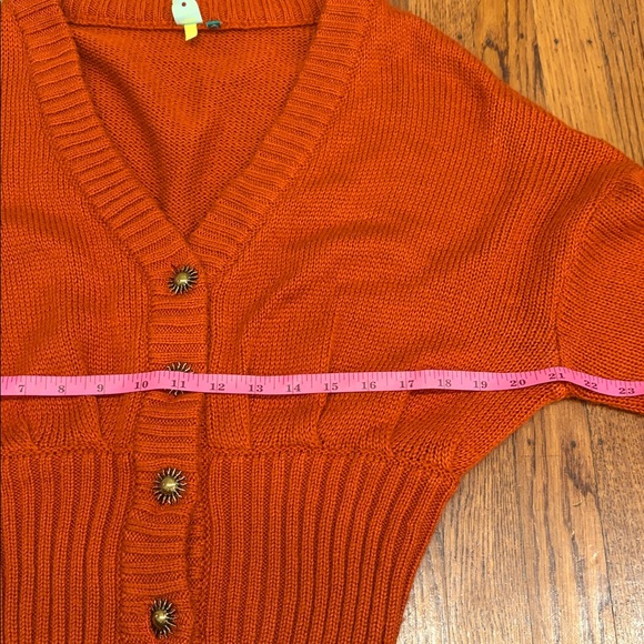 🌞 Farm Rio Orange Chunky Bubble Knit Cardigan • Small • Gold Sun Buttons - Picture 6 of 7